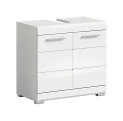 Chb Collection Eteka - Meuble sous-lavabo (L/H/P : 60x56x34 cm) en imitation blanc et blanc brillant profond
