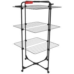 Vileda Etendoir à linge Intérieur 3 étages Séchoir à linge Pliable sur roulettes Tancarville Noir 93 x 71 x 131 cm* Etendoir À Linge