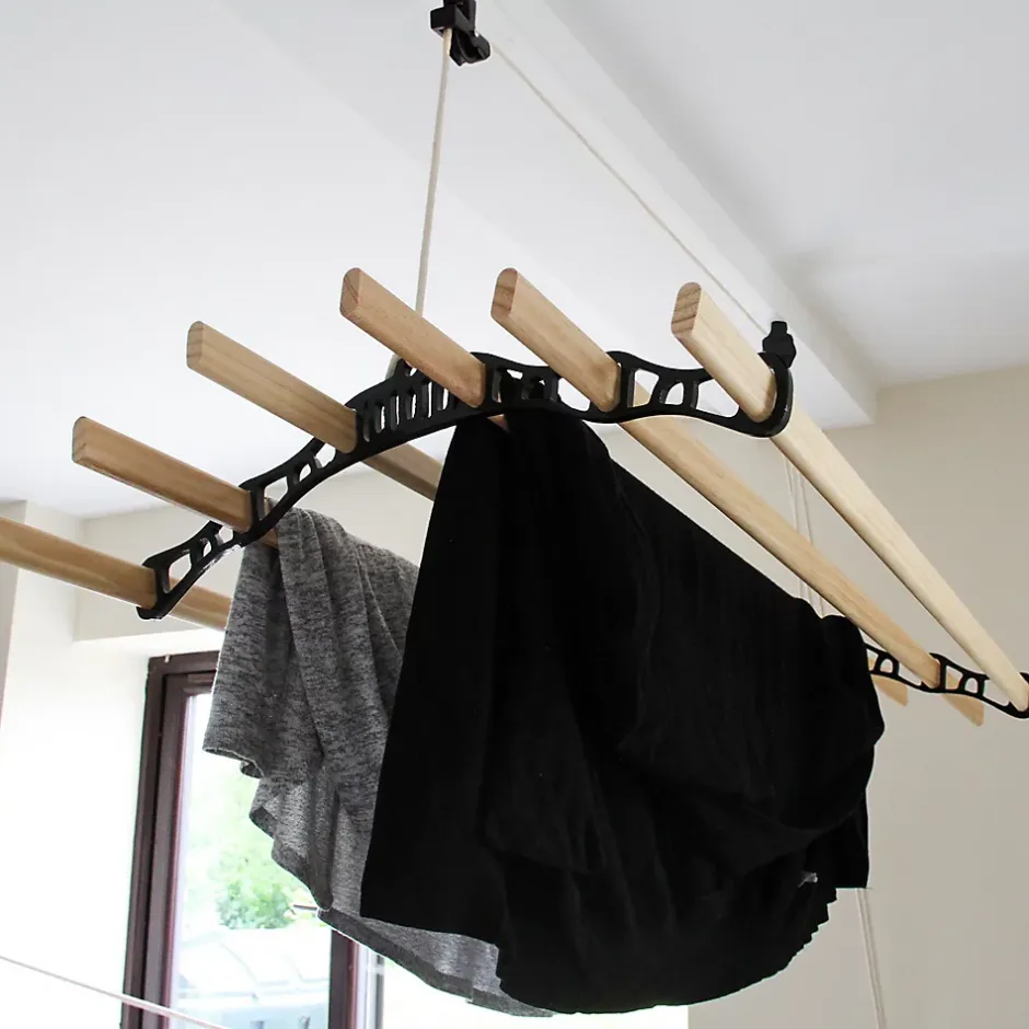 MonsterShop Etendoir à Linge Suspendu de 1,5 Mètre - Poulie Noir