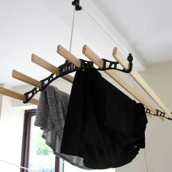 MonsterShop Etendoir à Linge Suspendu de 1,4 Mètre - Poulie Noir