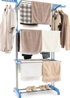 Giantex Etendoir a Linge Pliable a 4 Niveaux avec Ailes Laterales Rotatives et Etageres Pliables Sechoir avec Roues Verrouillables
