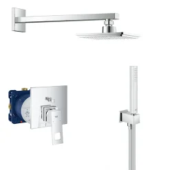 Grohe Eurocube Set mitigeur mécanique + Douchette stick 1 jet avec support + Douche de tête + Corps d'encastrement (24062000-Eurocube)* Colonne De Douche Mécanique
