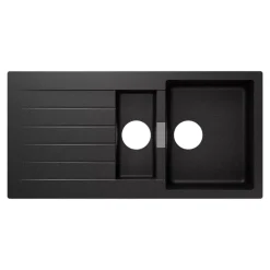 GoodHome Evier à encastrer en composite quartz gris 1,5 bacs et égouttoir l. 50 x H. 30,4 x P. 19,7 cm Torla