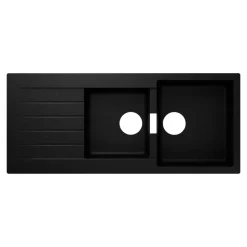 GoodHome Evier à encastrer en composite quartz noir 2 bacs et égouttoir l. 50 x H. 30,4 x P. 19,7 cm Torla