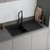 GoodHome Evier à encastrer en composite quartz noir 1 bac et égouttoir L. 86 x l. 50 x H. 28,2 cm Alland* Evier Et Robinet De Buanderie