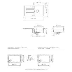 GoodHome Evier à encastrer en composite quartz noir 1 bac et égouttoir L. 86 x l. 50 x H. 28,2 cm Alland* Evier Et Robinet De Buanderie