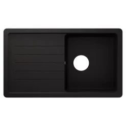 GoodHome Evier à encastrer en composite quartz noir 1 bac et égouttoir L. 86 x l. 50 x H. 28,2 cm Alland* Evier Et Robinet De Buanderie