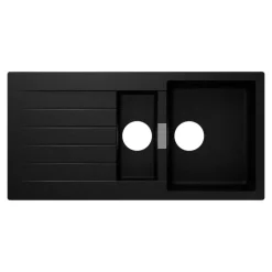 GoodHome Evier à encastrer en composite quartz noir 1,5 bacs et égouttoir l. 50 x H. 30,4 x P. 19,7 cm Torla* Evier Et Robinet De Buanderie