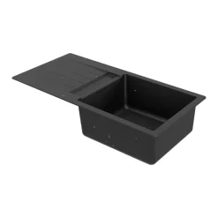 GoodHome Evier à encastrer en composite quartz noir 1 bac et égouttoir l. 50 x H. 30,4 x P. 19,7 cm Torla