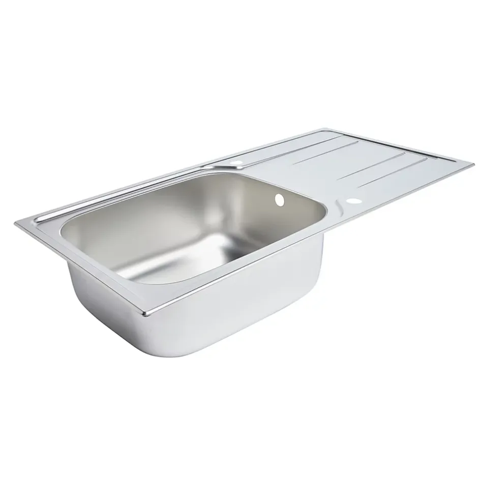 GoodHome Evier à encastrer en inox microstructuré 1 bac et égouttoir l. 50 x H. 21 x P. 100 cm Lucerne* Evier Et Robinet De Buanderie