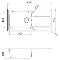 GoodHome Evier à encastrer en inox microstructuré 1 bac et égouttoir l. 50 x H. 21 x P. 100 cm Lucerne* Evier Et Robinet De Buanderie