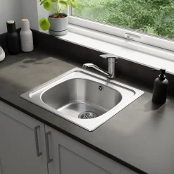 Evier à encastrer en inox 1 bac l. 43,5 x H. 15 x P. 15 cm GoodHome Bundt* Evier Et Robinet De Buanderie
