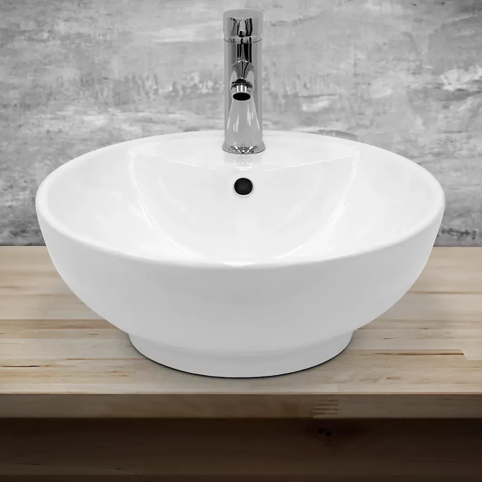 ECD Germany Evier ceramique vasque rond a poser moderne lave-mains salle de bain 455 mm* Vasque À Poser