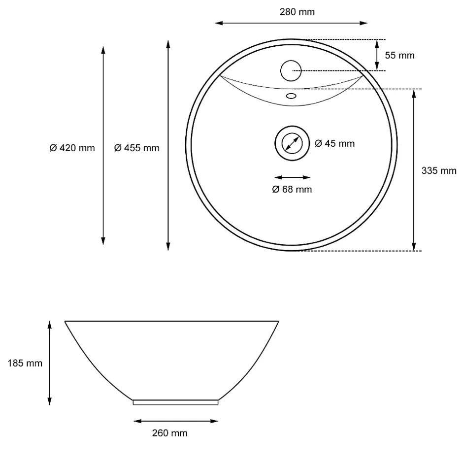 ECD Germany Evier ceramique vasque rond a poser moderne lave-mains salle de bain 455 mm* Vasque À Poser