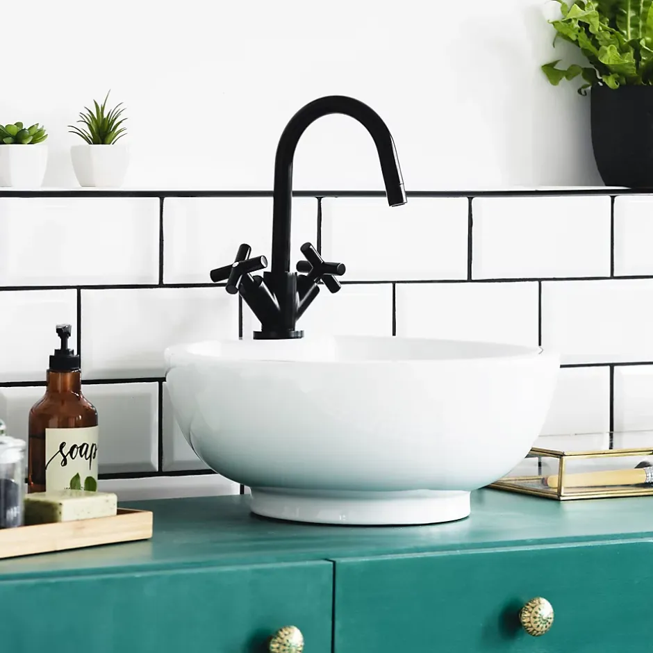 ECD Germany Evier ceramique vasque rond a poser moderne lave-mains salle de bain 455 mm* Vasque À Poser