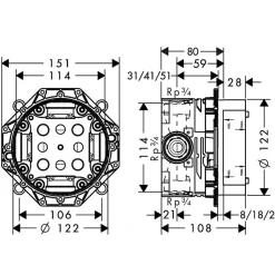 Hansgrohe Façade pour mitigeur thermostatique encastré ShowerSelect avec 2 fonctions noir mat et corps encastré iBox* Robinet De Douche