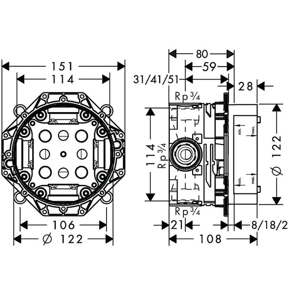 Hansgrohe Façade pour mitigeur thermostatique encastré ShowerSelect avec 2 fonctions noir mat et corps encastré iBox* Robinet De Douche