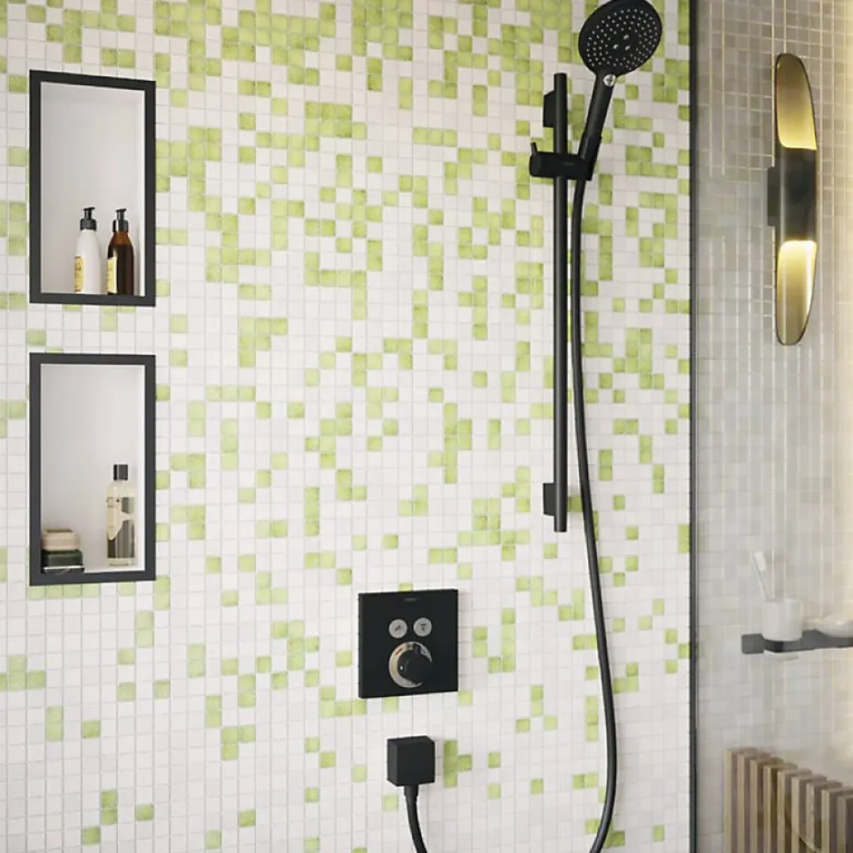 Hansgrohe Façade pour mitigeur thermostatique encastré ShowerSelect avec 2 fonctions noir mat et corps encastré iBox* Robinet De Douche