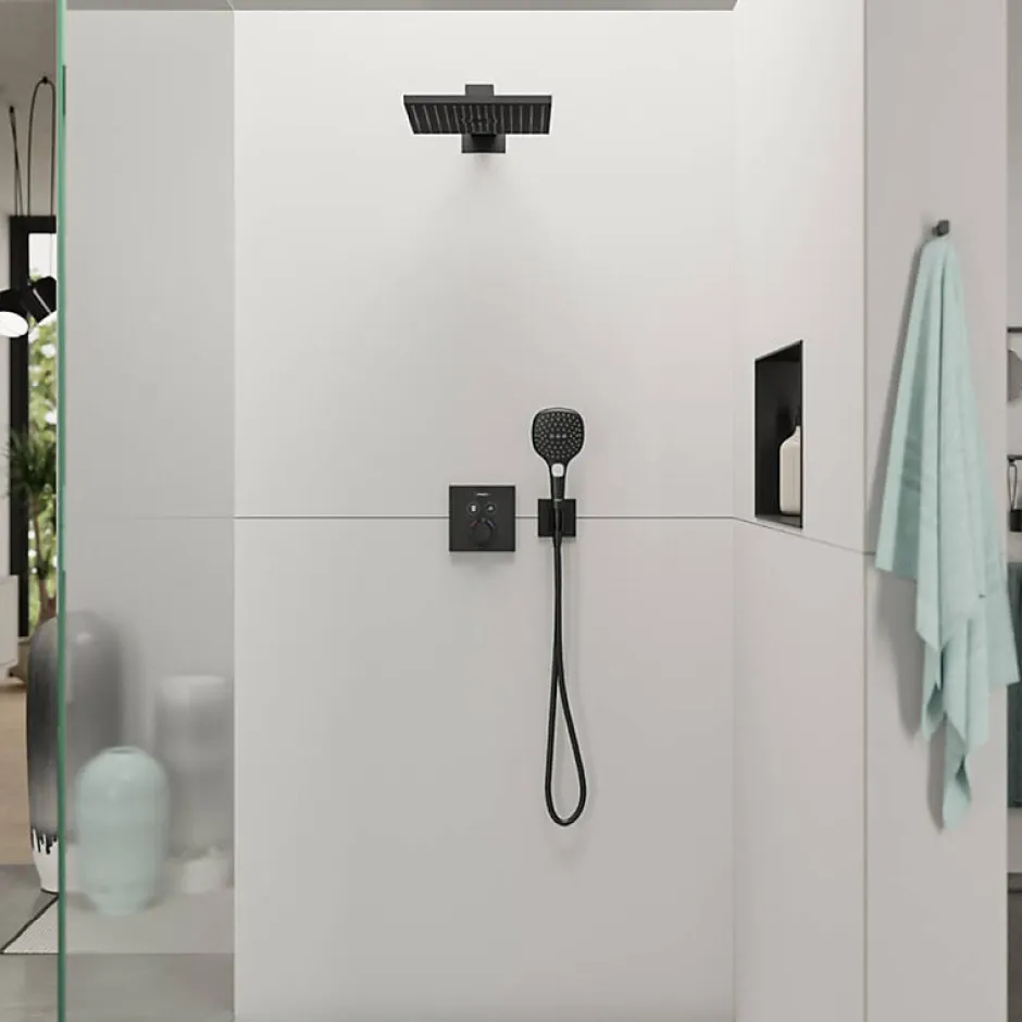 Hansgrohe Façade pour mitigeur thermostatique encastré ShowerSelect avec 2 fonctions noir mat et corps encastré iBox* Robinet De Douche