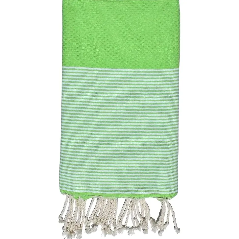 Promolinge Fouta-serviette de plage nid d'abeille coton vert 100 x 200 cm