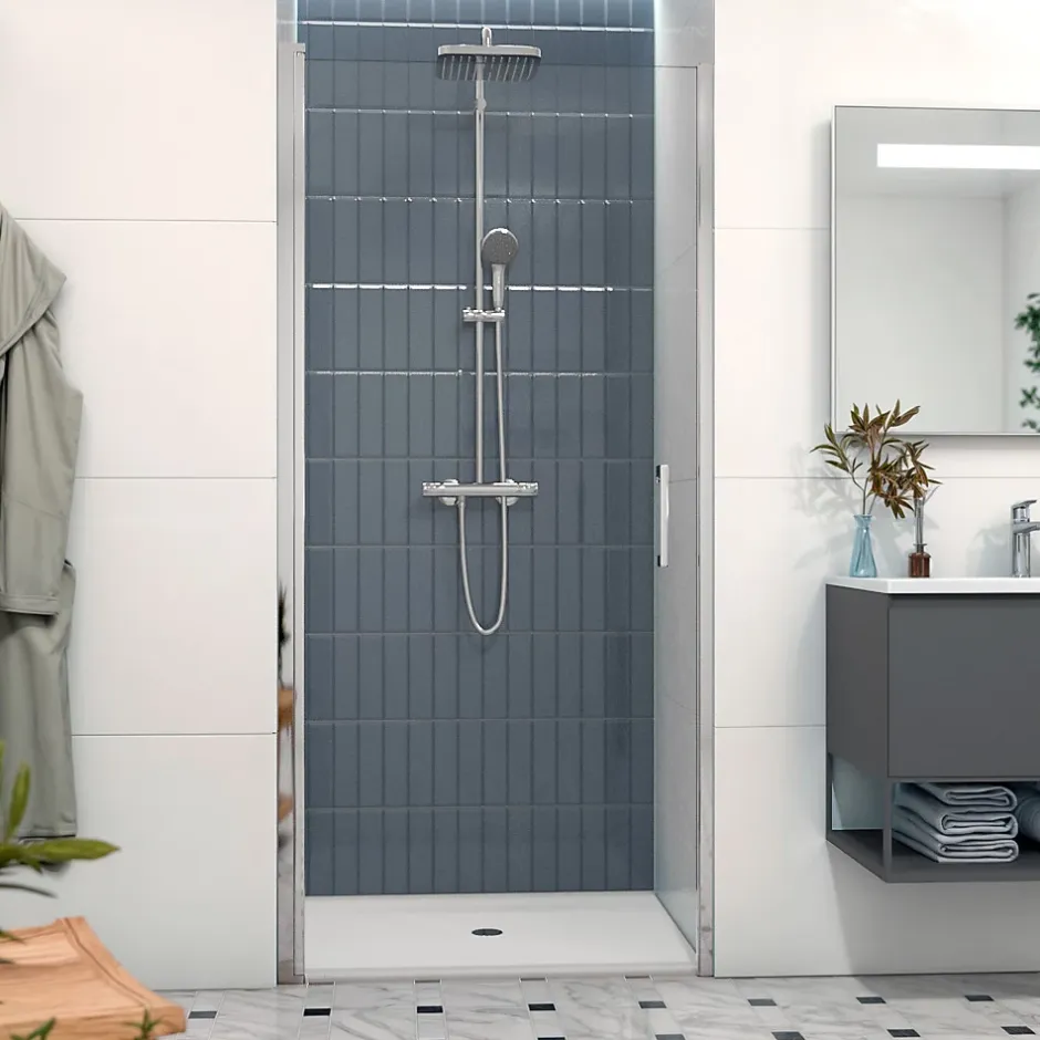 Swiss Aqua Technologies Fusion Porte de douche 100x195cm pivotante anticalcaire avec profilé chrome brillant (SATFUD100NIKA-SET)* Porte De Douche