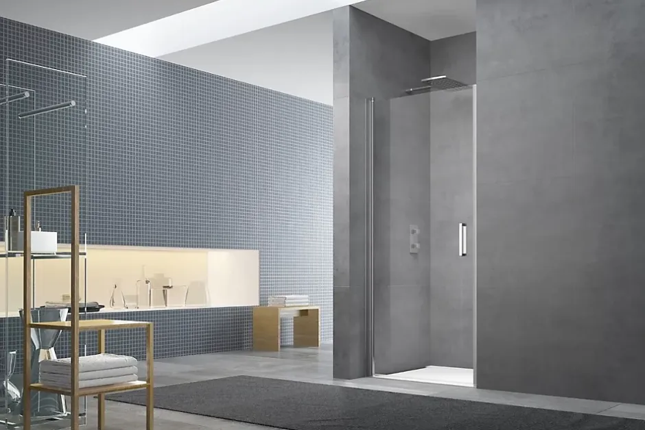 Swiss Aqua Technologies Fusion Porte de douche 100x195cm pivotante anticalcaire avec profilé chrome brillant (SATFUD100NIKA-SET)* Porte De Douche