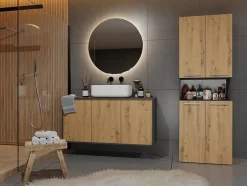Topeshop GLAZE - Armoire de salle de bain avec panier à ligne - Style moderne - 174x60x30 cm - Colonne sdb* Armoire De Salle De Bains