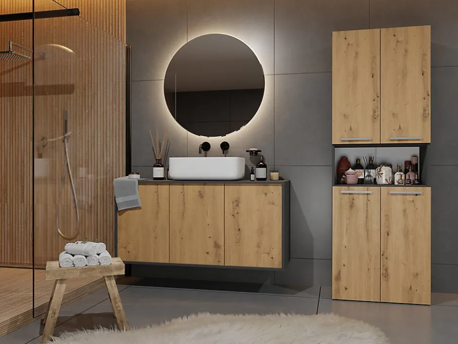 Topeshop GLAZE - Armoire de salle de bain avec panier à ligne - Style moderne - 174x60x30 cm - Colonne sdb* Armoire De Salle De Bains