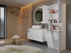 Topeshop GLAZE - Armoire de salle de bain avec porte + panier - Style moderne - 174x60x30 cm - Colonne salle de bain