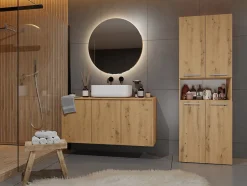 Topeshop GLAZE - Armoire de salle de bain avec panier à ligne - Style moderne - 174x60x30 cm - Colonne sdb* Armoire De Salle De Bains