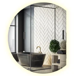 Wallfluent Grand Miroir LED Rond Bord Droit 84x100cm Lumière Neutre Décoratif Asymétrique Design Moderne