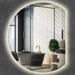 Wallfluent Grand Miroir LED Rond Bord Droit 84x100cm Lumière Neutre Décoratif Asymétrique Design Moderne