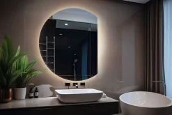 Wallfluent Grand Miroir LED Rond Bord Droit 84x100cm Lumière Neutre Décoratif Asymétrique Design Moderne