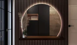 Wallfluent Grand Miroir LED Rond Bord Droit 84x100cm Lumière Neutre Décoratif Asymétrique Design Moderne