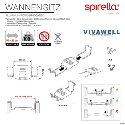 Spirella Grand siège télescopique de baignoire inoxydable Blanc