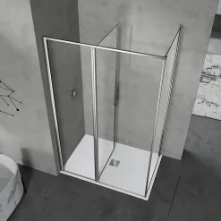 Grand Verre Cabine de douche 90x100 avec profilés en alu chromé à ouverture pivotante avec élément fixe* Cabine De Douche