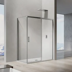 Grand Verre Cabine de douche avec porte coulissante 120x195 et paroi latérale 90x195 profilés chromés