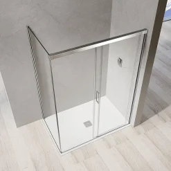 Grand Verre Cabine de douche avec porte coulissante 120x195 et paroi latérale 90x195 profilés chromés