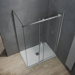 Grand Verre Cabine de douche style industriel avec porte coulissante 160 cm et paroi latérale 80 cm accessoires chromés* Cabine De Douche