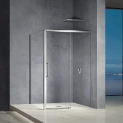 Grand Verre Cabine de douche 100x90 avec ouverture coulissante accès de face profilés chromés
