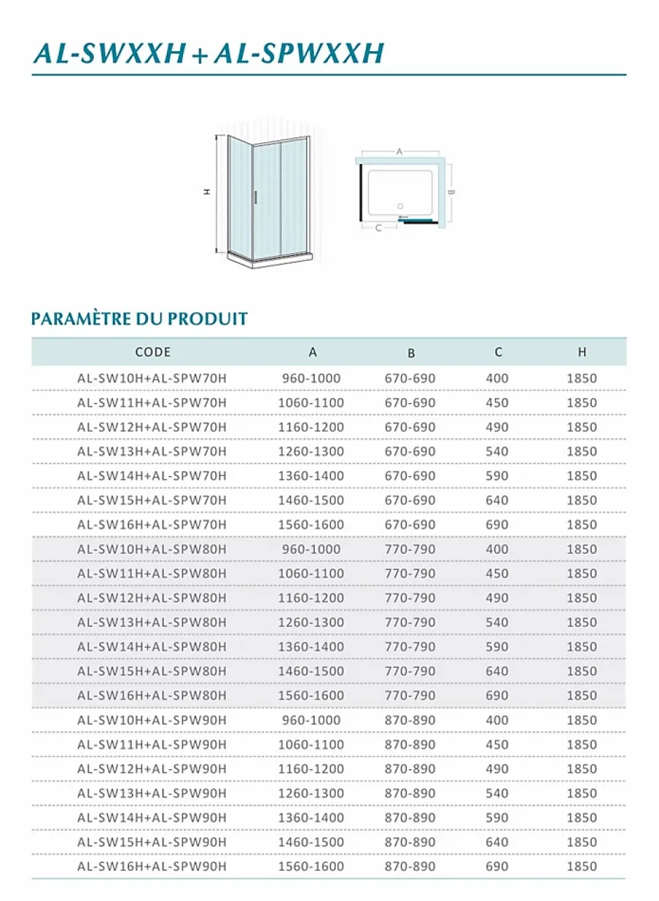 Grand Verre Cabine de douche 100x90 avec ouverture coulissante accès de face profilés chromés