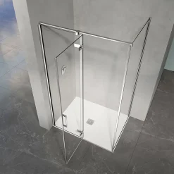 Grand Verre Cabine de douche 90x70 avec porte à charnières en verre 8mm profilés chromé aspect inox