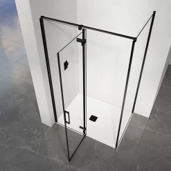 Grand Verre Cabine de douche 100x100 avec porte à charnières en verre 8mm profilés en alu noir mat