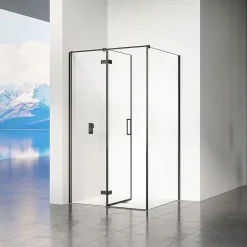 Grand Verre Cabine de douche 100x100 avec porte à charnières en verre 8mm profilés en alu noir mat