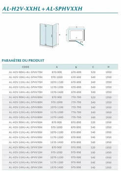 Grand Verre Cabine de douche en verre et aluminium avec porte pivotante ouvrante vers la droite 110x70x195