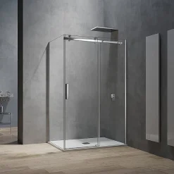Grand Verre Cabine de douche style industriel avec porte coulissante 150 cm et paroi latérale 80 cm accessoires chromés* Cabine De Douche