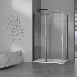 Grand Verre Cabine de douche 90x80 avec profilés en alu chromé à ouverture pivotante avec élément fixe