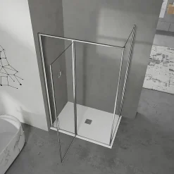 Grand Verre Cabine de douche 100x80 avec profilés en alu chromé à ouverture pivotante avec élément fixe