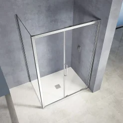 Grand Verre Cabine de douche 150x90 avec ouverture coulissante accès de face profilés chromés
