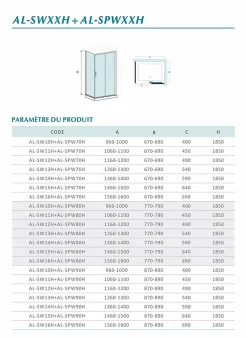 Grand Verre Cabine de douche 150x90 avec ouverture coulissante accès de face profilés chromés
